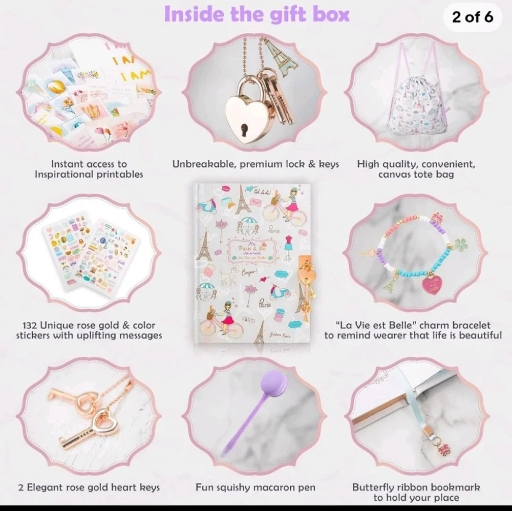 My Paris & Me Journal Set with Lock, Charm & Stickers – New in Gift Box